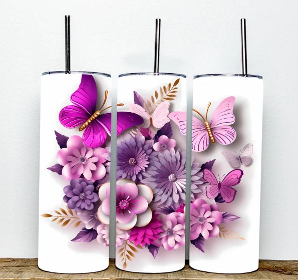 Purple Flowers & Butterfly 3D