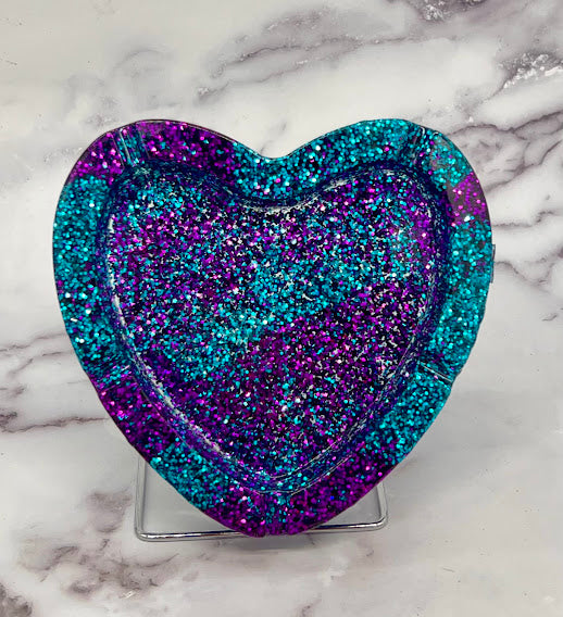Epoxy Heart Trinket Dish/Ashtray Blue and Purple