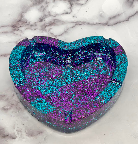 Epoxy Heart Trinket Dish/Ashtray Blue and Purple