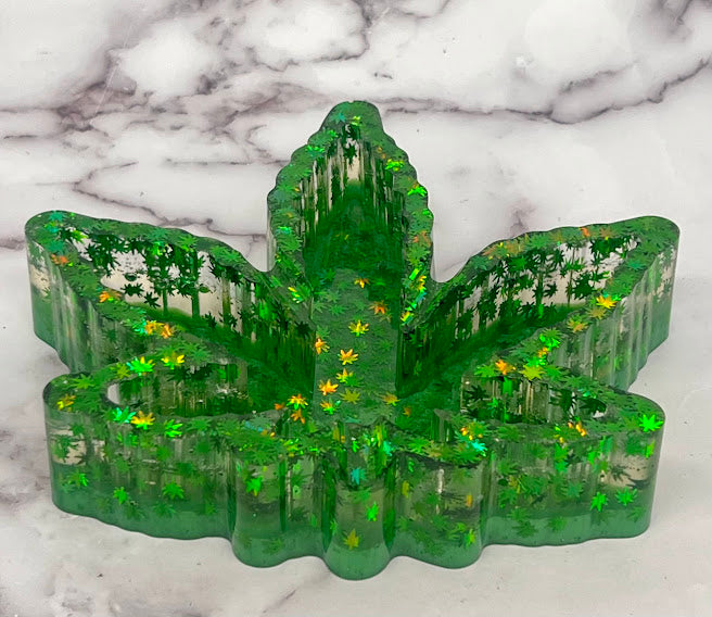 Epoxy Leaf Trinket Dish/Ashtray Green