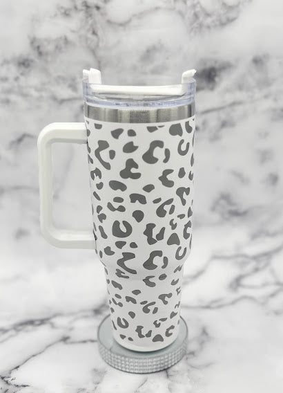 White Leopard 40 oz Travel Tumbler