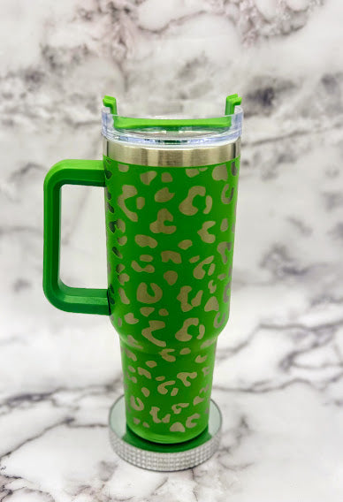 Green Leopard 40 oz Travel Tumbler