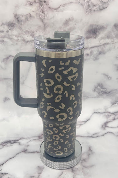 Gray Leopard 40 oz Travel Tumbler