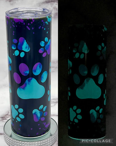 Paw Print - 20 oz Tumbler Glow in the Dark (Blue)