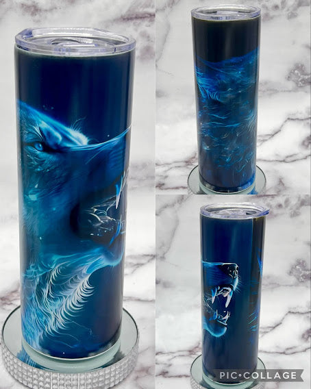 Hungry Wolf - 20 oz Tumbler Glow in the Dark (Blue)