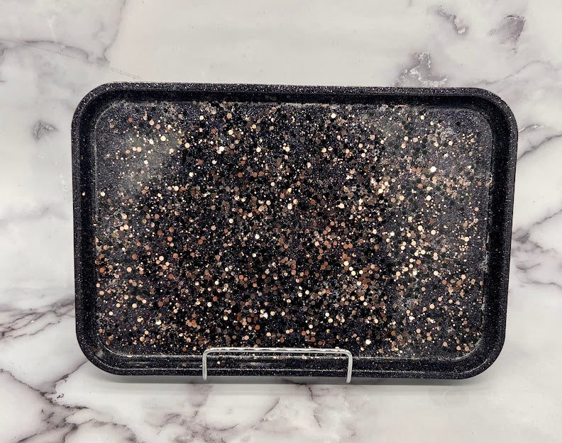 Epoxy Tray Black with Chunky Gold Glitter
