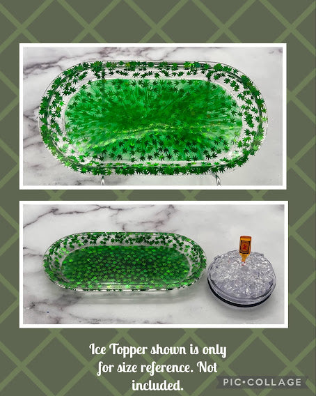 Epoxy Tray Small Green with Leaf Glitter