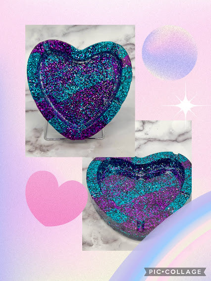 Epoxy Heart Trinket Dish/Ashtray Blue and Purple