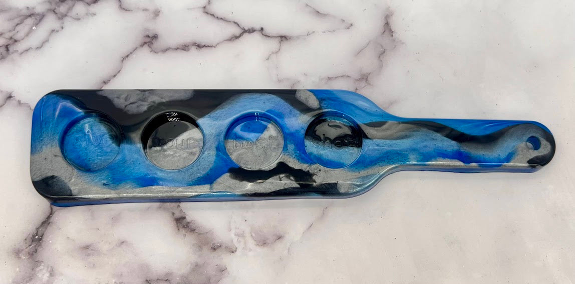 Epoxy Shot Glass Serving Paddle Blue, Silver and Black