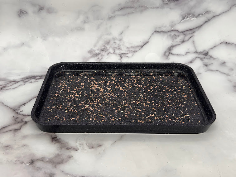 Epoxy Tray Black with Chunky Gold Glitter