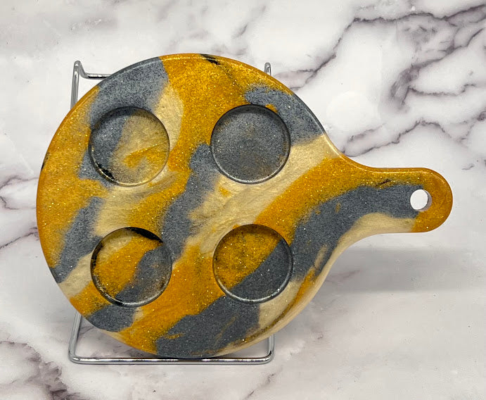 Epoxy Shot Glass Round Serving Tray Gold, Silver and Beige