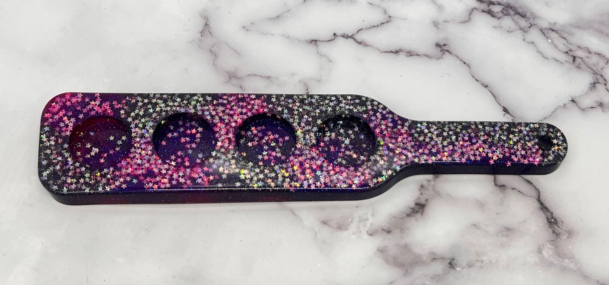 Epoxy Shot Glass Serving Paddle Purple and Pink Stars