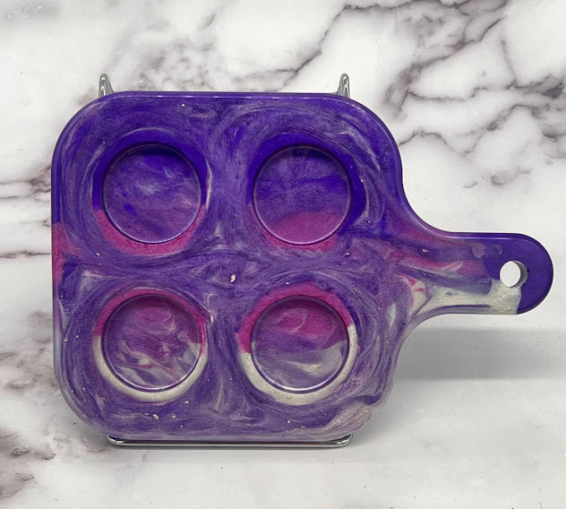 Epoxy Shot Glass Square Serving Tray Purple and White