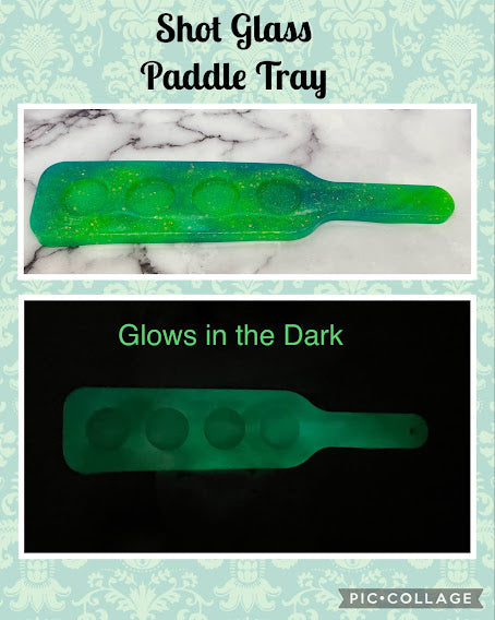 Epoxy Shot Glass Serving Paddle Green Glows in the Dark