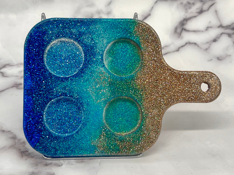 Epoxy Shot Glass Square Serving Tray Beach