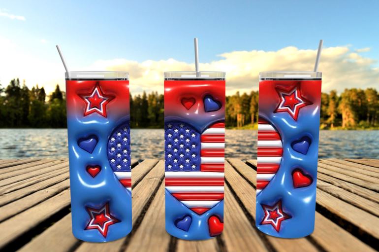 Stars Heart American Flag 3D