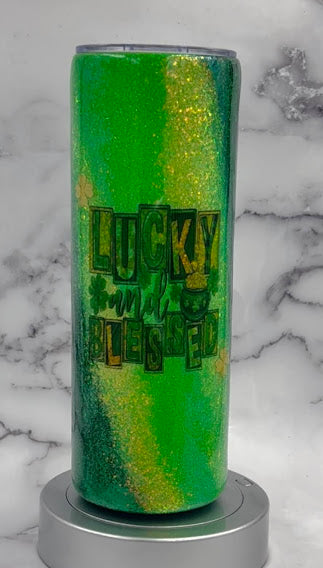 Lucky and Blessed  - Glitter 20 oz Tumbler