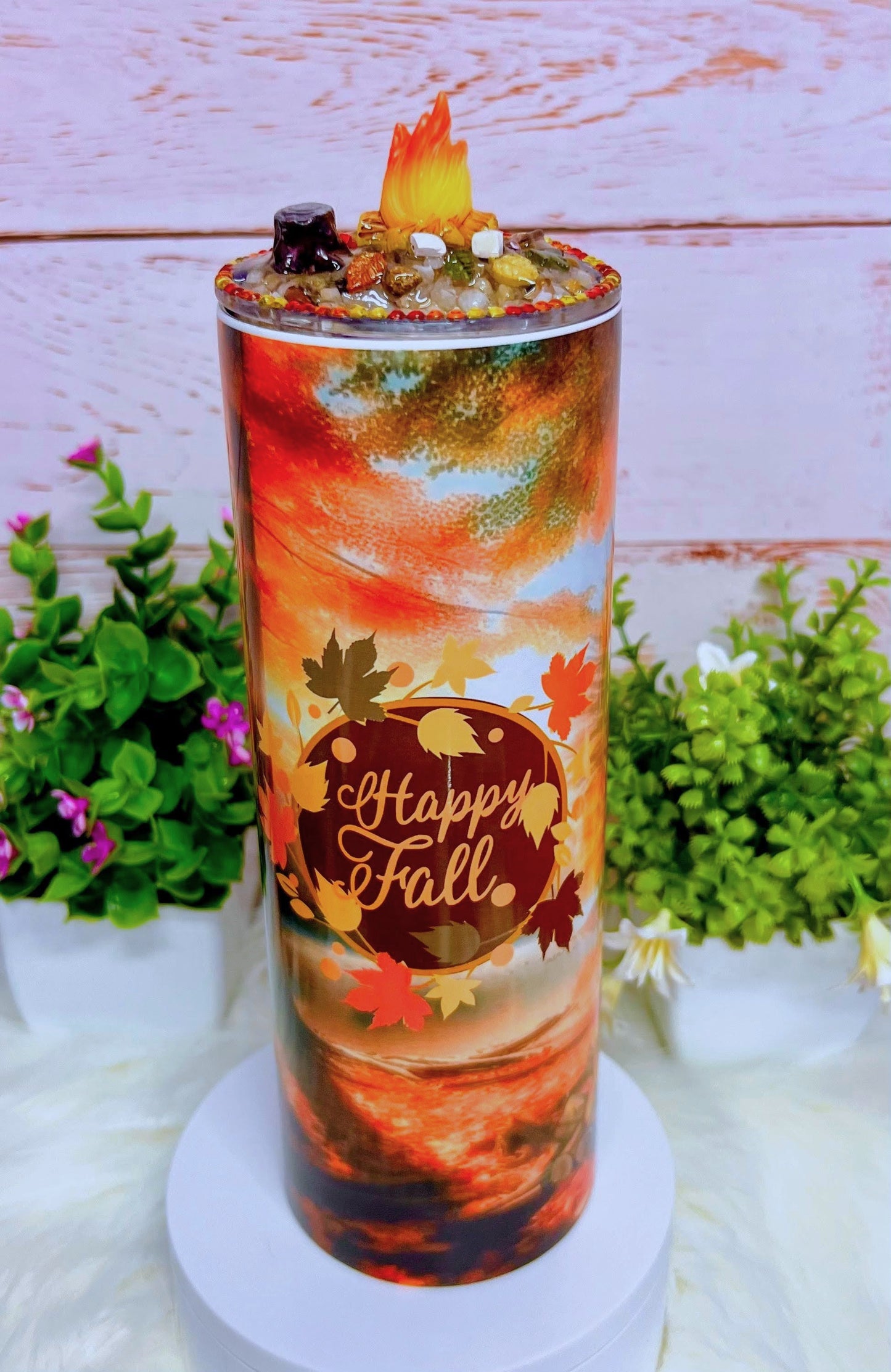 Happy Fall Boots Bonfires - 20 oz Tumbler Only OR with Topper Set