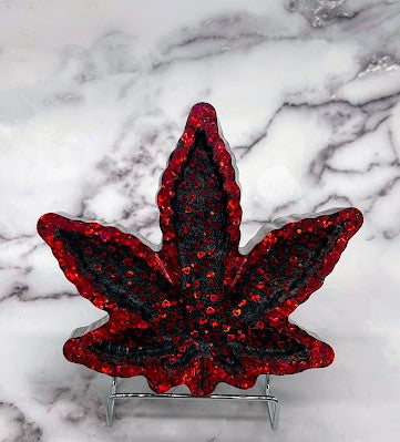 Epoxy Leaf Trinket Dish/Ashtray Red and Black