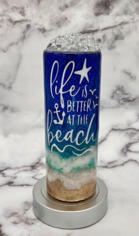 Life Is Better At The Beach - Glitter 20 oz Tumbler with Topper Set