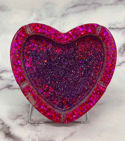 Epoxy Heart Trinket Dish/Ashtray Pink and Purple