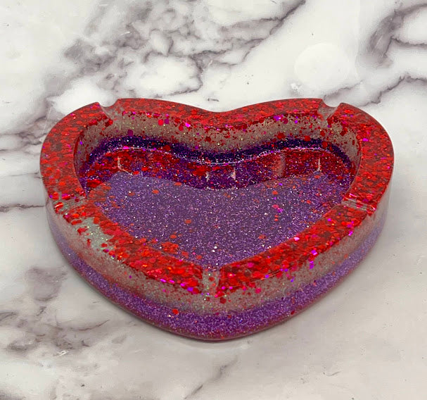 Epoxy Heart Trinket Dish/Ashtray Pink and Purple