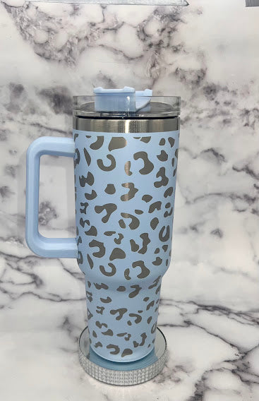 Light Blue Leopard 40 oz Travel Tumbler