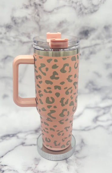 Peach Leopard 40 oz Travel Tumbler