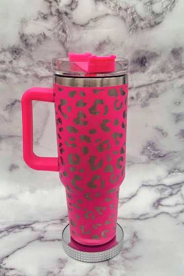 Hot Pink Leopard 40 oz Travel Tumbler