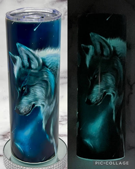 American Wolf - 20 oz Tumbler Glow in the Dark (Blue)