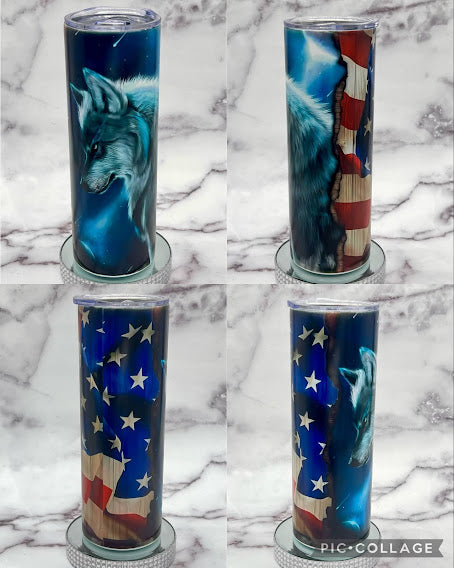 American Wolf - 20 oz Tumbler Glow in the Dark (Blue)