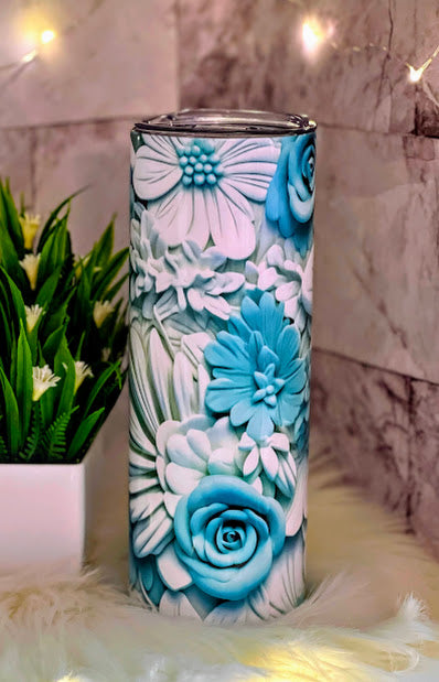 Blue and White Flowers 3D