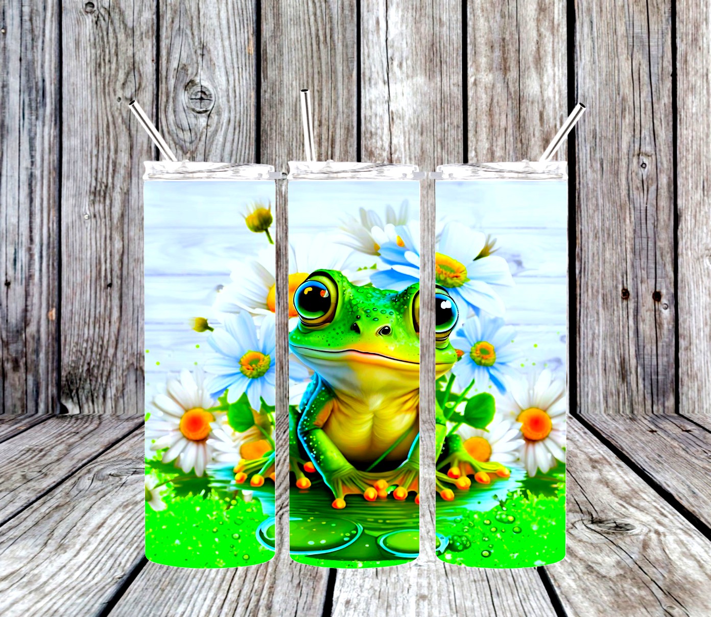 Frog and Daisies - 20 oz Tumbler Only OR with Topper Set