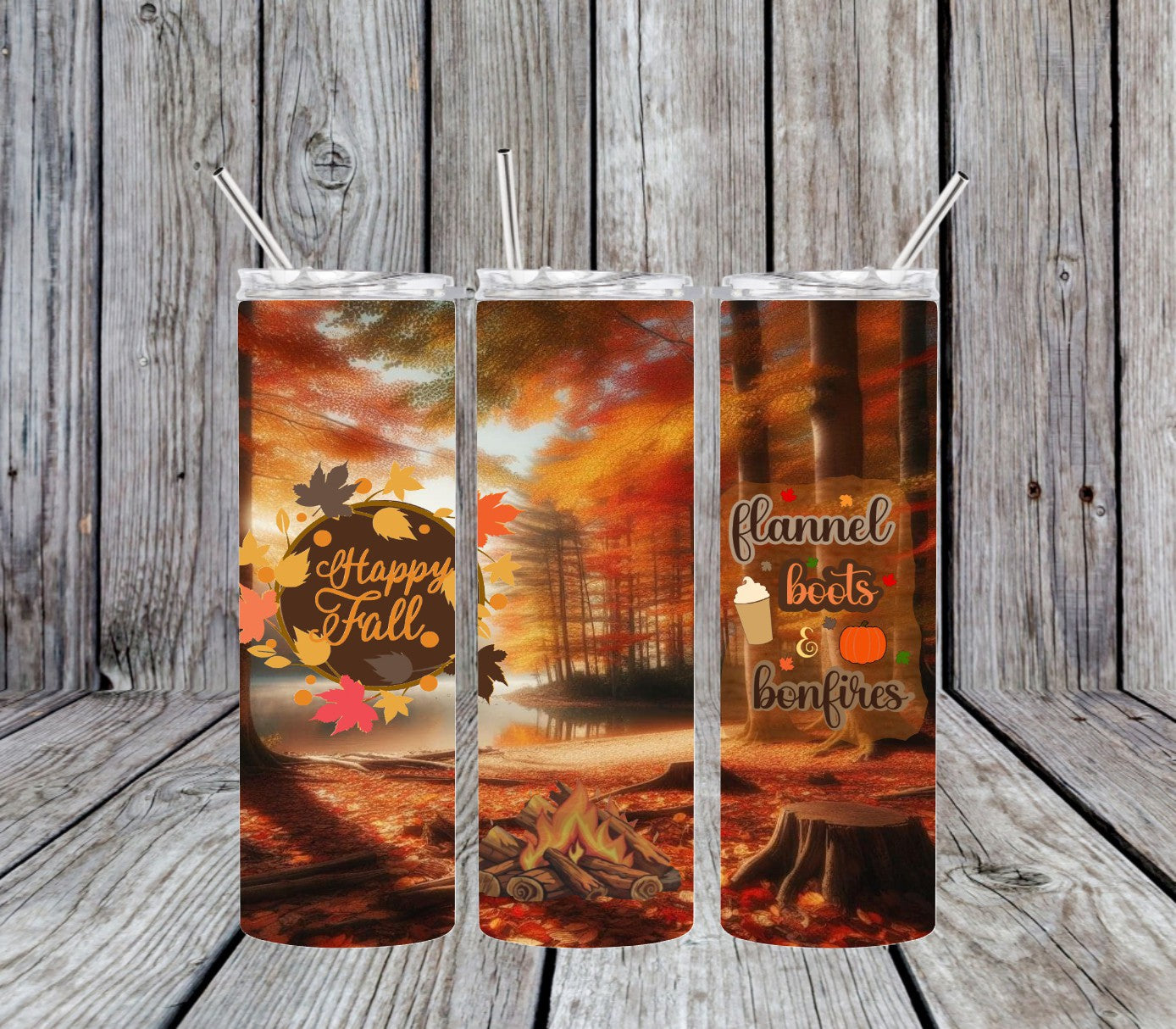 Happy Fall Boots Bonfires - 20 oz Tumbler Only OR with Topper Set