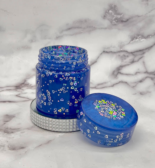 Epoxy Storage Jar Blue with Silver Heart Glitter