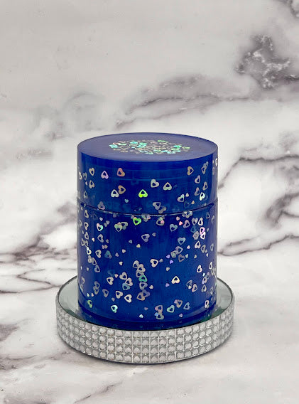 Epoxy Storage Jar Blue with Silver Heart Glitter