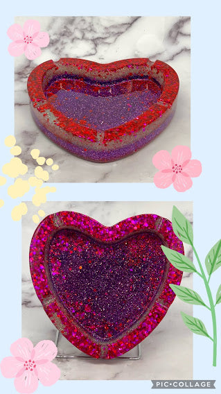 Epoxy Heart Trinket Dish/Ashtray Pink and Purple